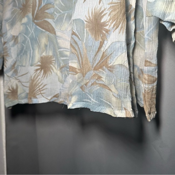 Tommy Bahama Blue and Brown Leaf Print Silk Sheer Blouse XL - Picture 6 of 16